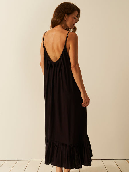 Seersucker Midi Frill Everywhere Dress - Black Fast Track Sourcing FZC LLC