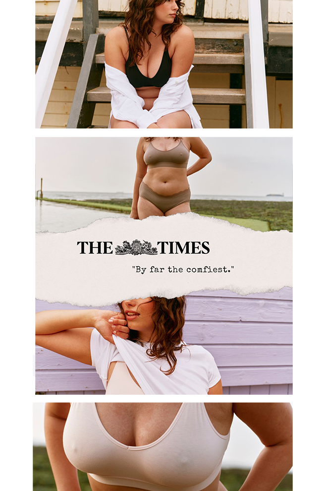 collage of woman in underwear with the times quote