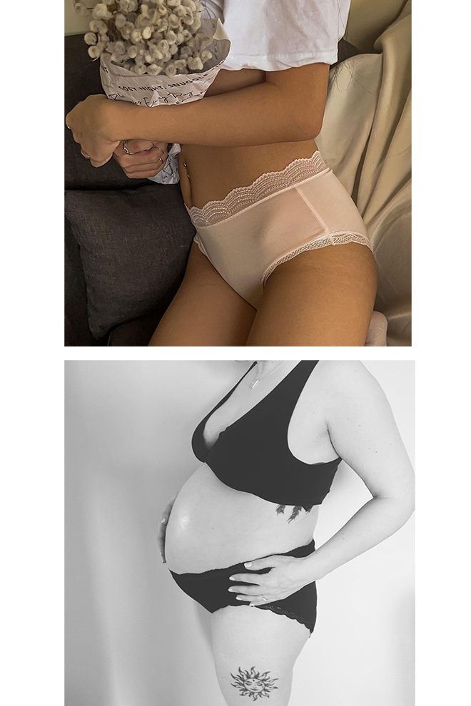 nude knicker on model and black knicker on pregnant model
