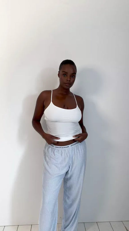 Soft Brushed Woven Pyjama Bottoms - Blue Stripe Anjos & Lourenco