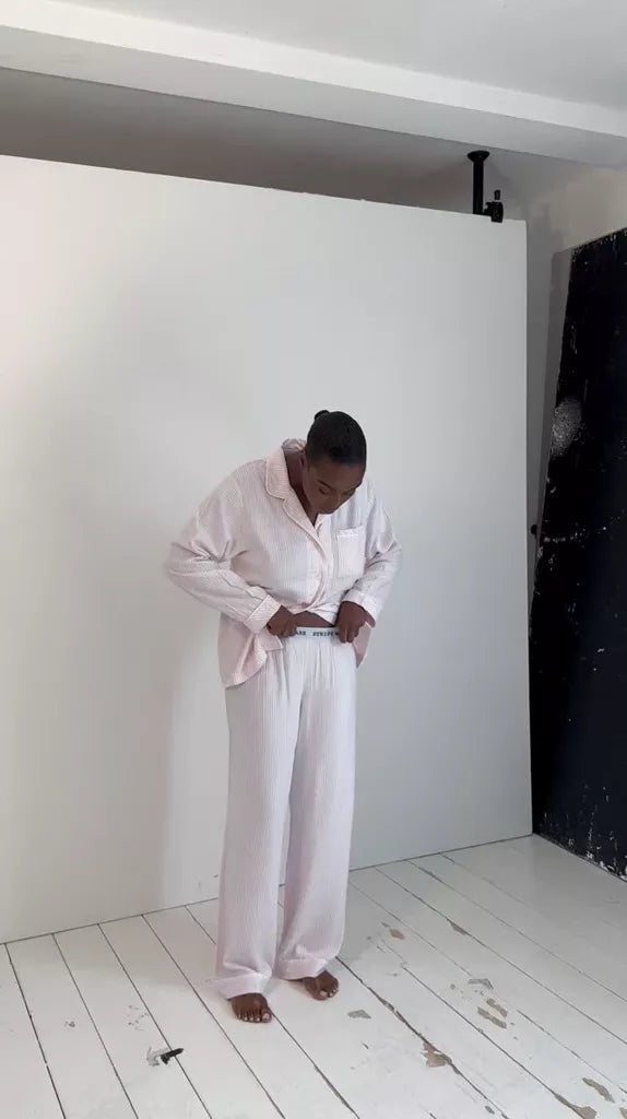 Soft Brushed Woven Pyjama Bottoms - Pink Stripe Anjos & Lourenco