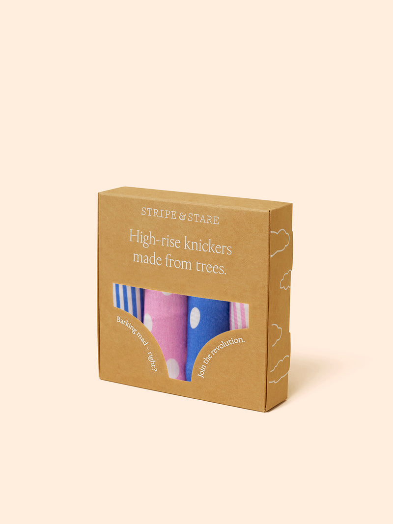 High Rise Knicker Four Pack - Spots & Stripes