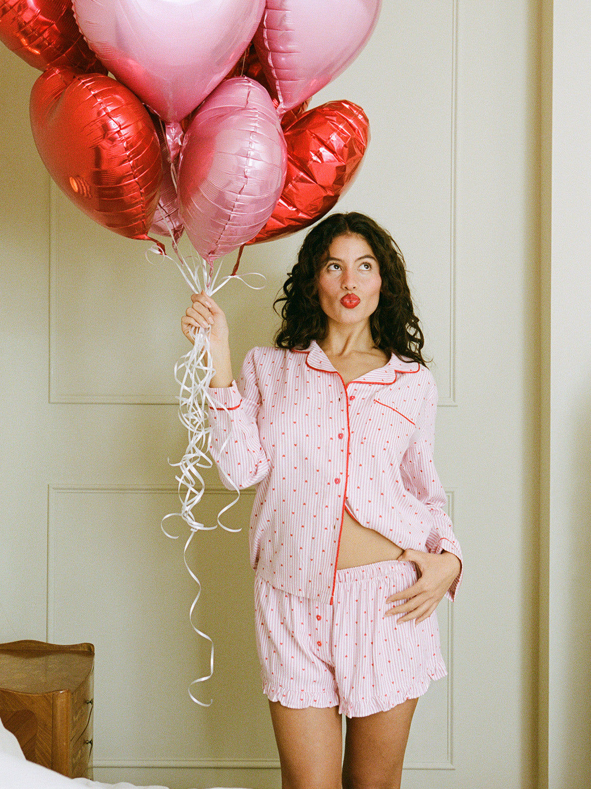 Soft Brushed Woven Pyjama Top - Hearts