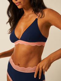 Triangle Lace Bra - Navy & Neon Peach Wholegood Inter-United Ltd