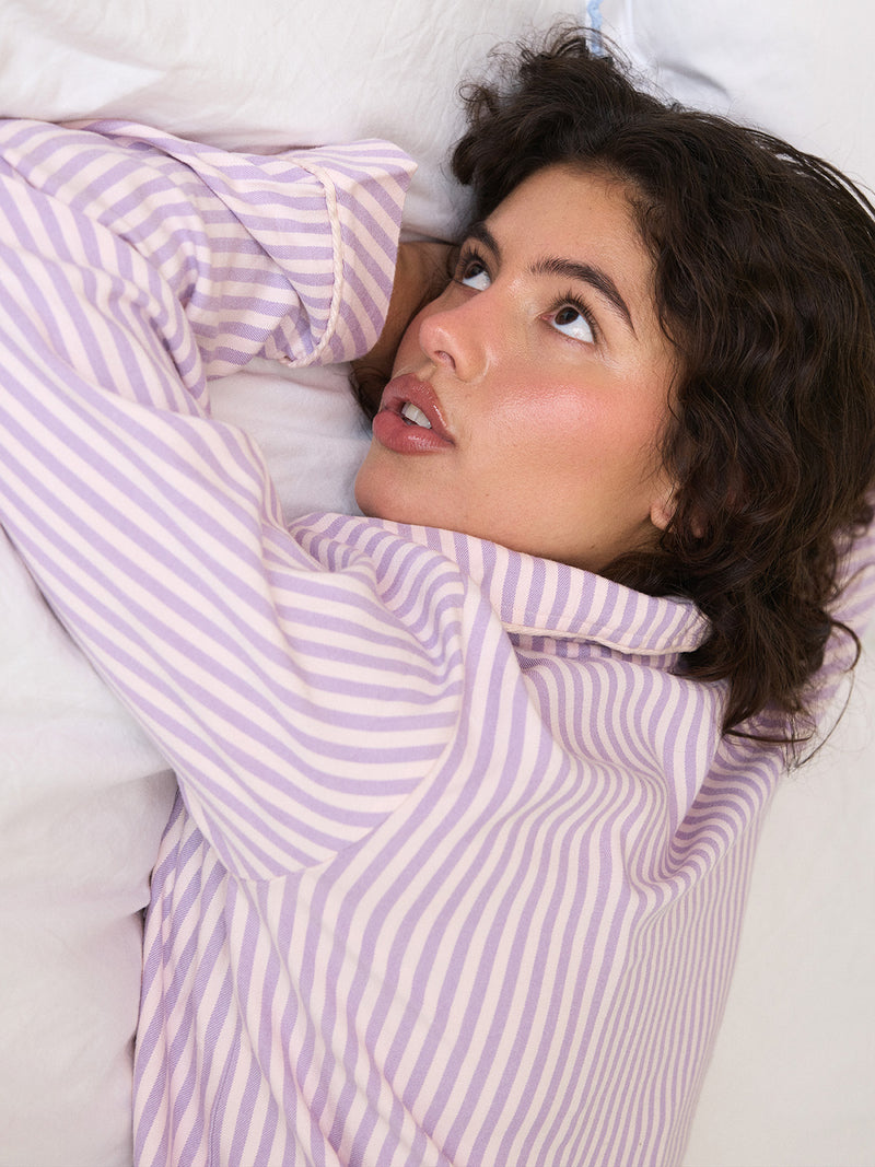 Soft Brushed Woven Pyjama Top -  Lavender Haze Stripe