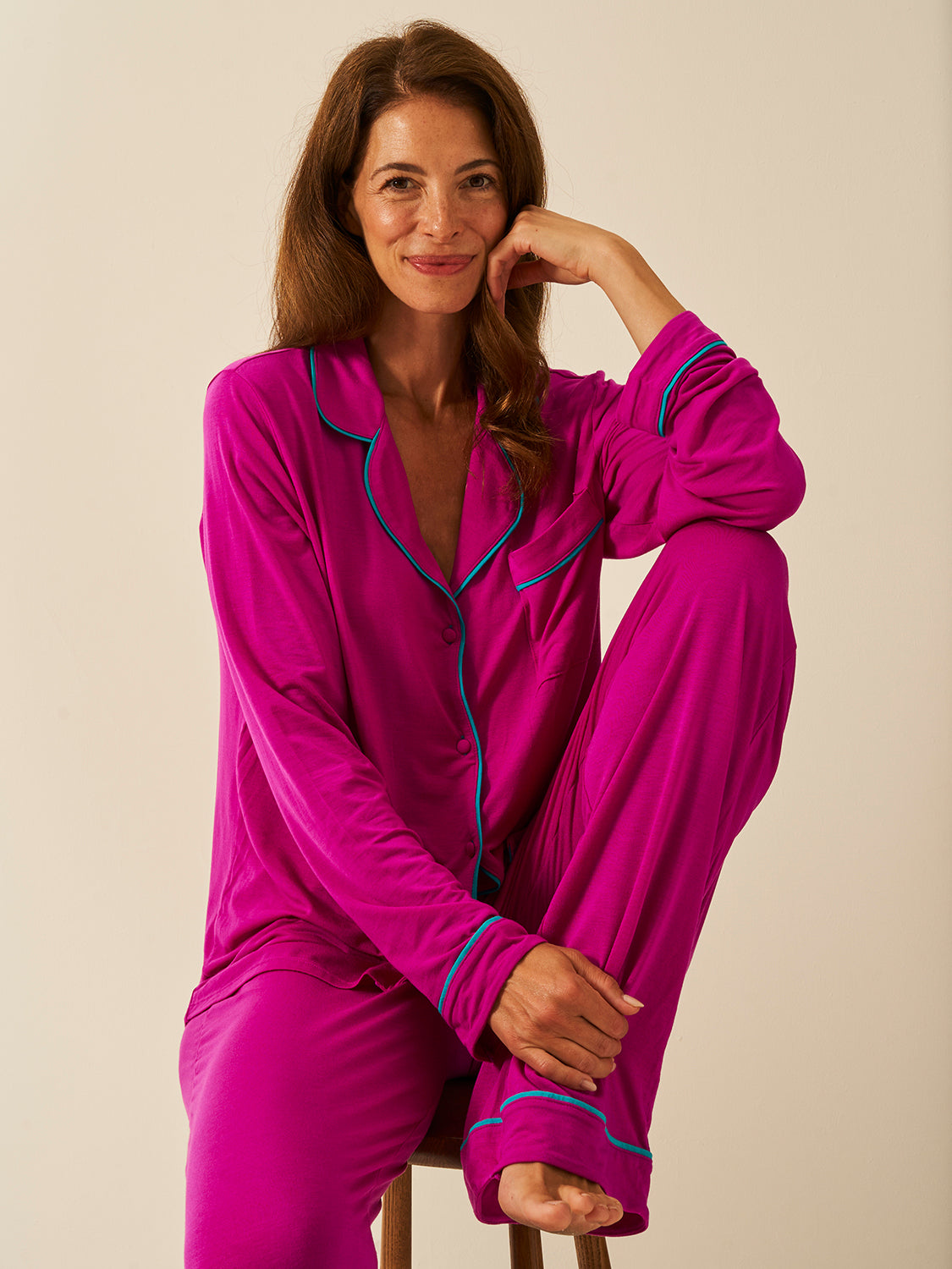 Long Pyjama Set - Electric Fuchsia & Teal Charming Garment Enterprises Co