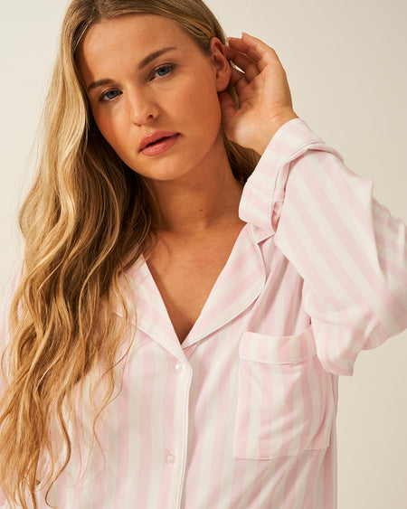 Long Pyjama Set - Pale Pink Stripe Charming Garment Enterprises Co
