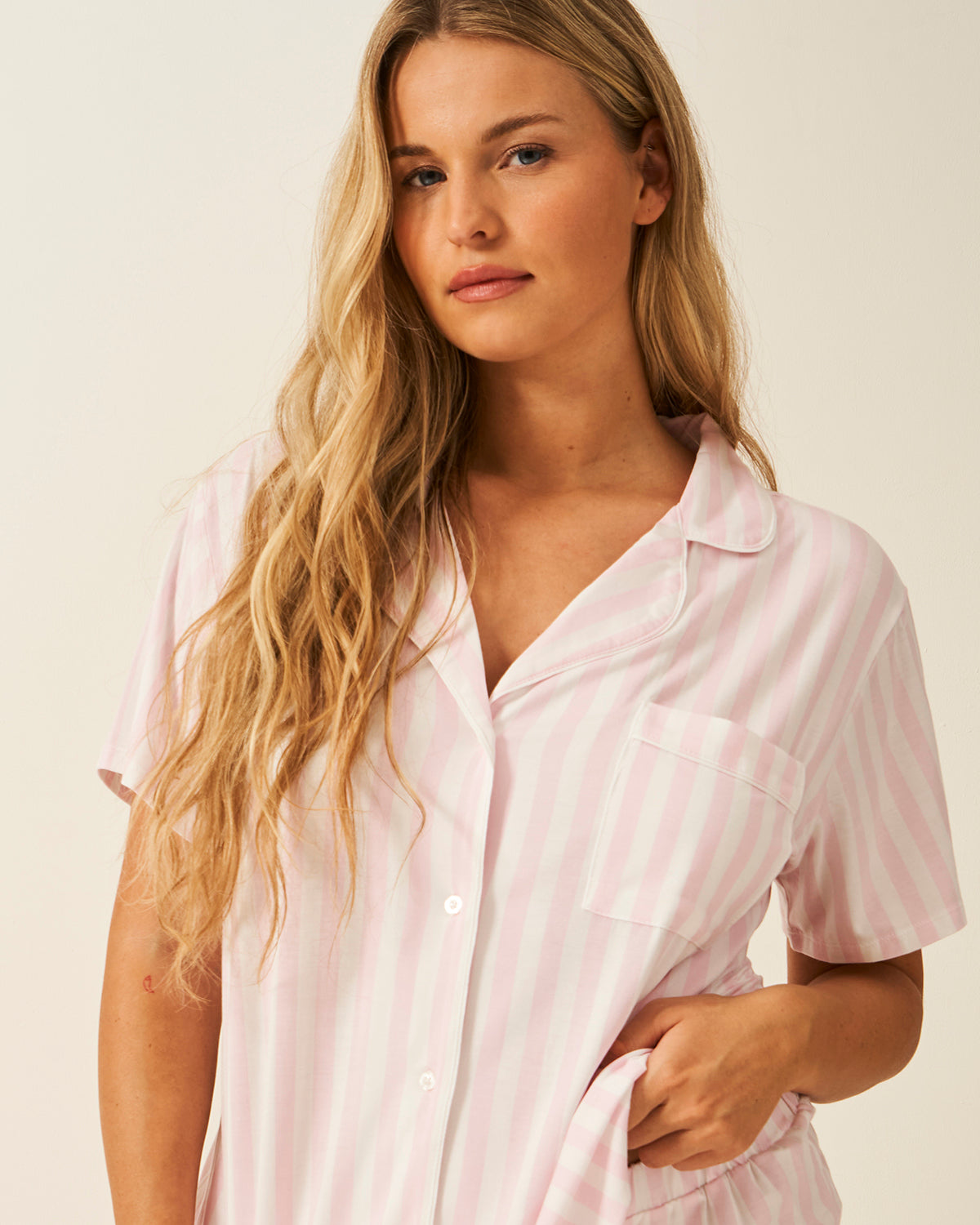 Short Pyjama Set - Pale Pink Stripe Charming Garment Enterprises Co