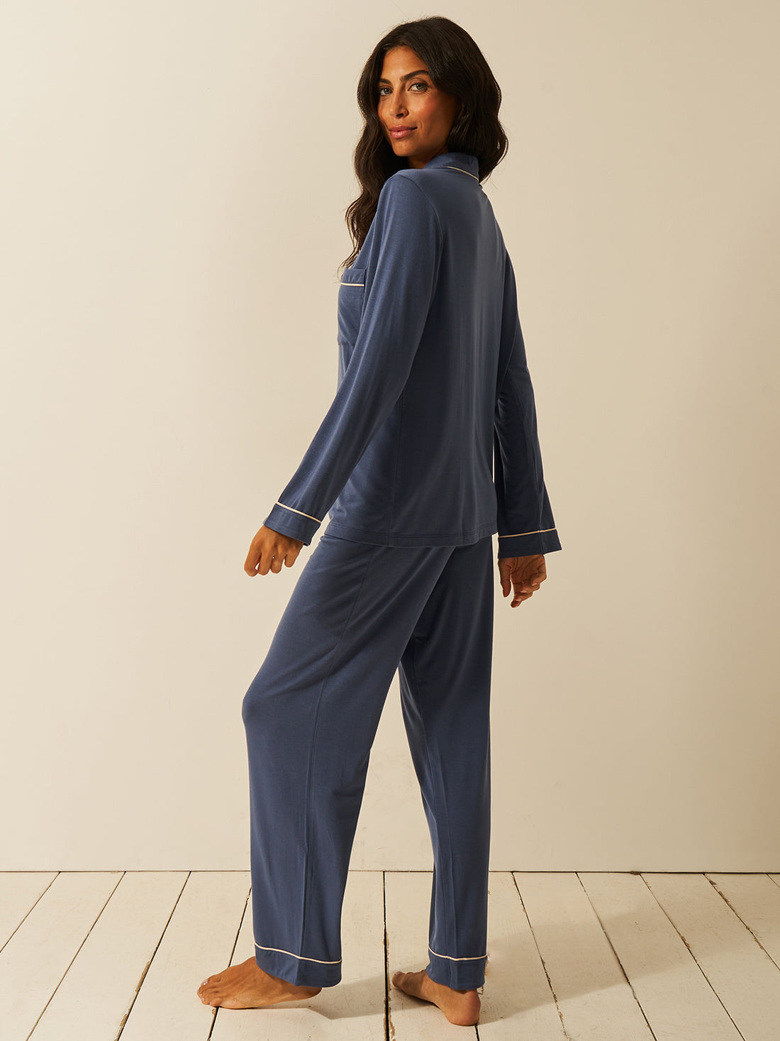 Long Pyjama Set - Indigo & Buttercream