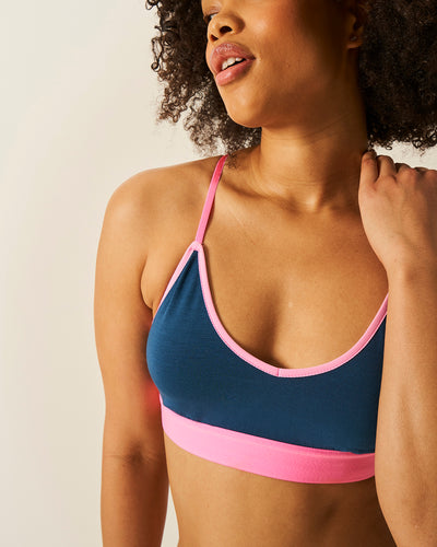 T-Shirt Bra - Midnight Neon Pink Stripe & Stare