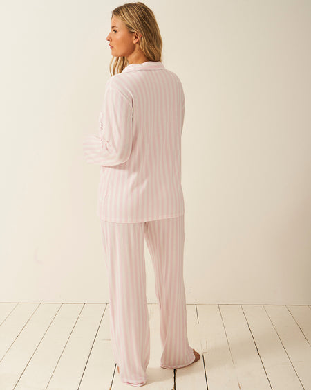 Long Pyjama Set - Pale Pink Stripe Charming Garment Enterprises Co