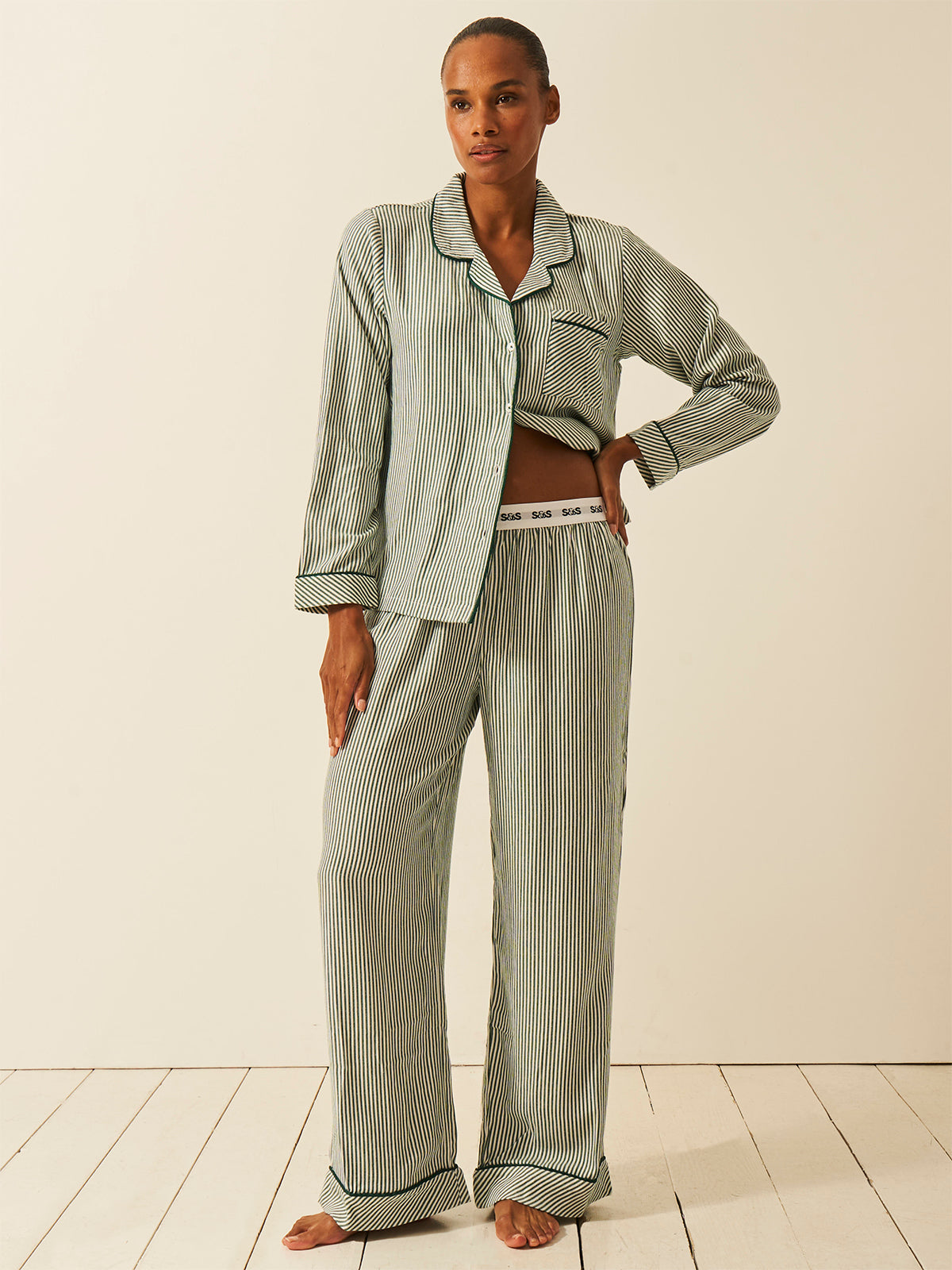 Soft Brushed Woven Pyjama Bottoms Alpine Stripe