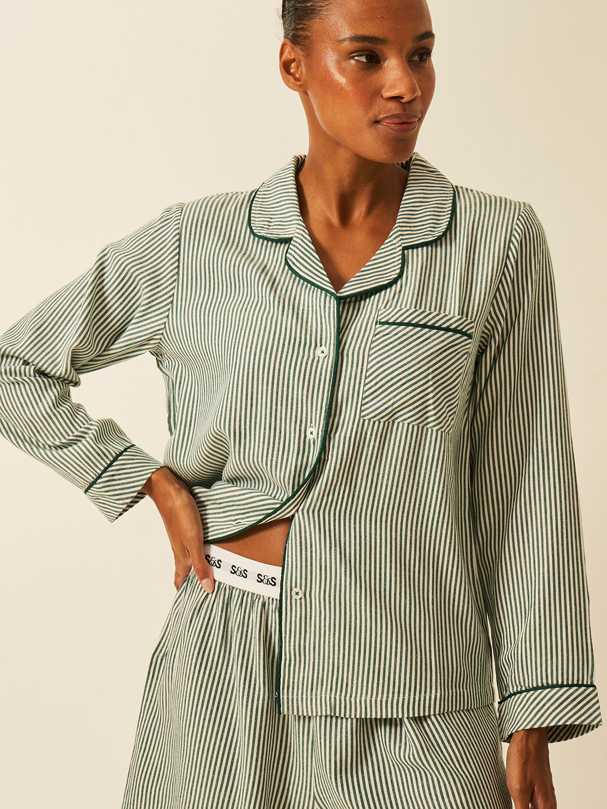 Soft Brushed Woven Pyjama Top Alpine Stripe