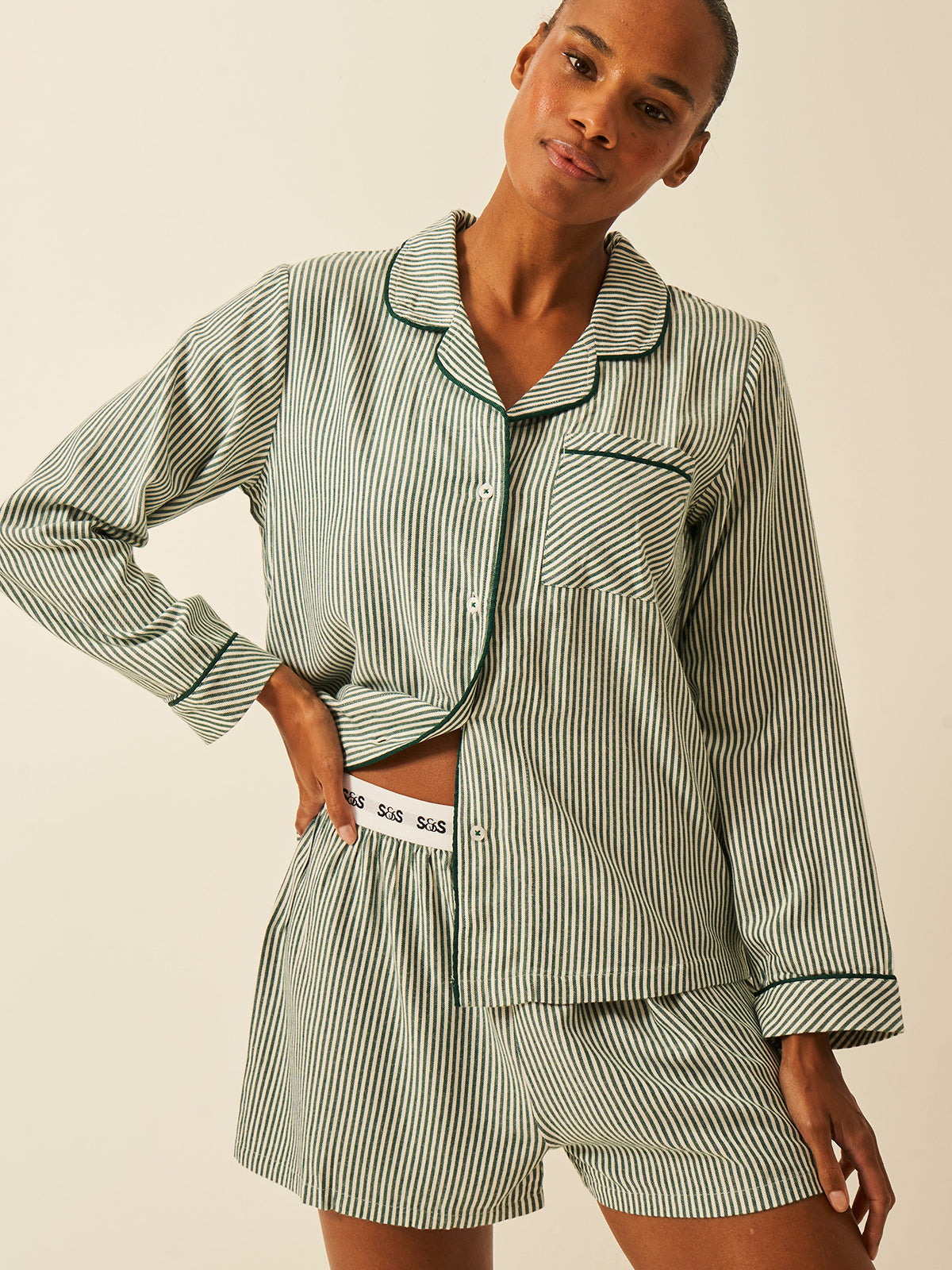Soft Brushed Woven Pyjama Shorts Alpine Stripe