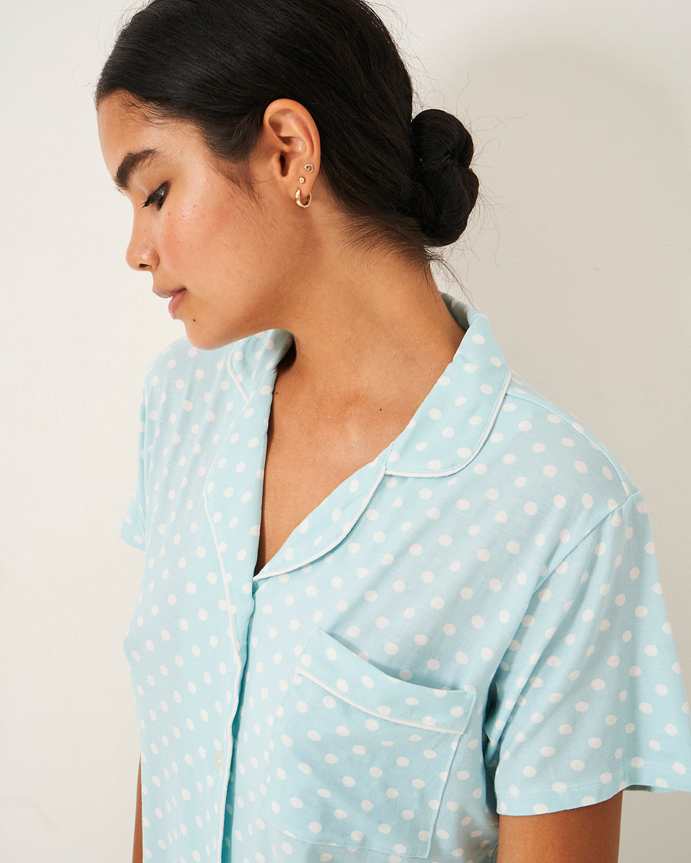 Short Pyjama Set - Blue Polka Dot Stripe & Stare
