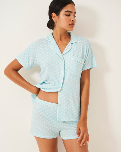 Short Pyjama Set - Blue Polka Dot Stripe & Stare
