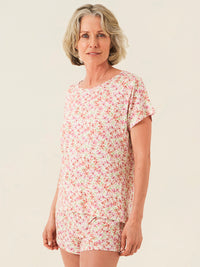 T-Shirt & Bed Short Set - Antique Floral Stripe & Stare