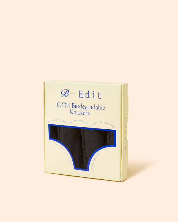 Biodegradable B-Edit High Rise Knicker Four Pack - Jet Black Stripe & Stare®