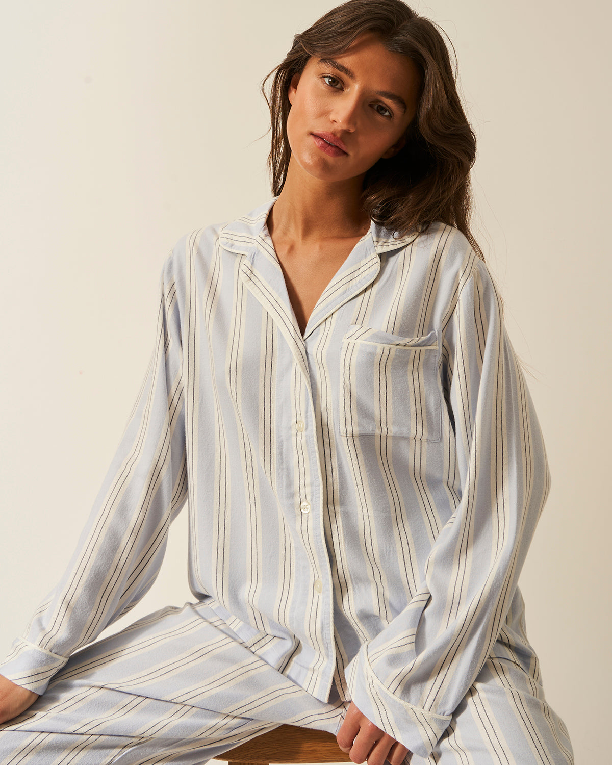 Soft Brushed Woven Pyjama Top - Barneby Gates Blue Anjos & Lourenco
