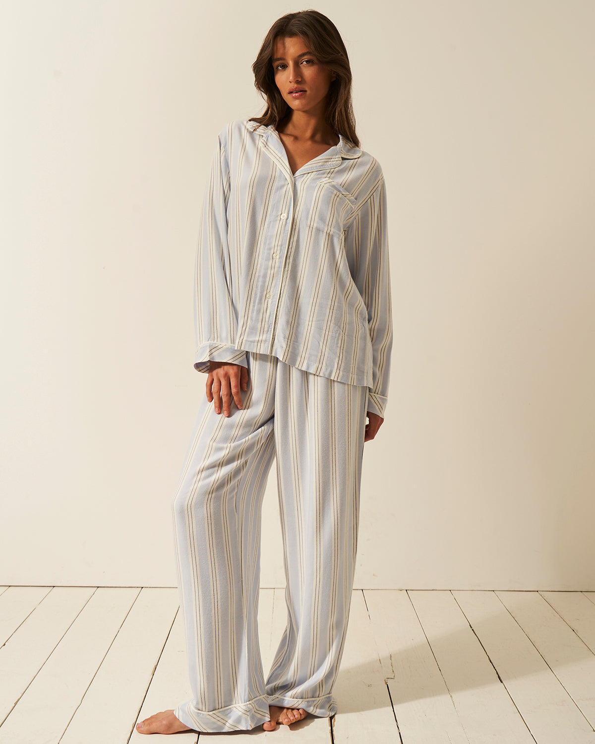 Soft Brushed Woven Pyjama Top - Barneby Gates Blue Anjos & Lourenco