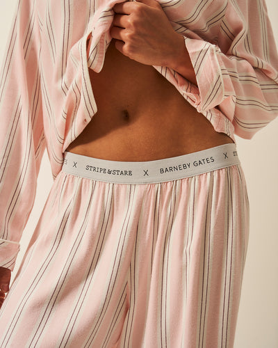 Soft Brushed Woven Pyjama Bottoms - Barneby Gates Pink Stripe & Stare