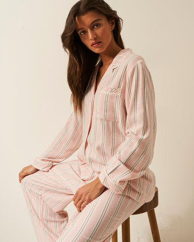 Soft Brushed Woven Pyjama Bottoms - Barneby Gates Pink Stripe & Stare