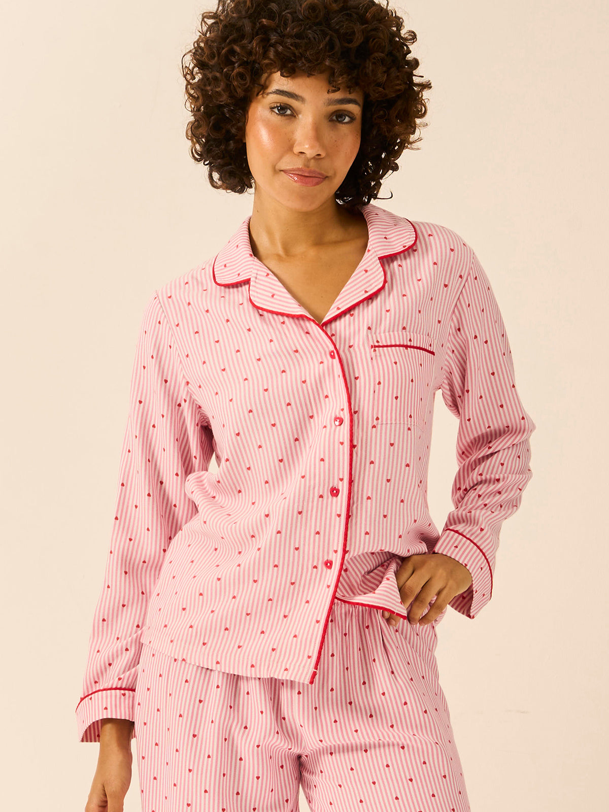 Soft Brushed Woven Pyjama Top - Hearts