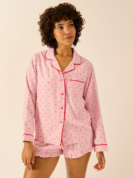 Soft Brushed Woven Frill Pyjama Shorts - Hearts