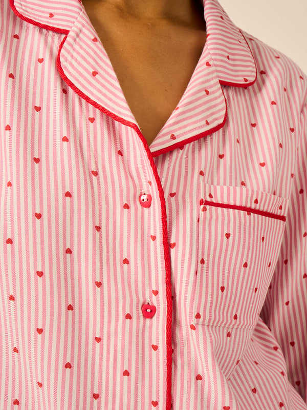 Soft Brushed Woven Pyjama Top - Hearts