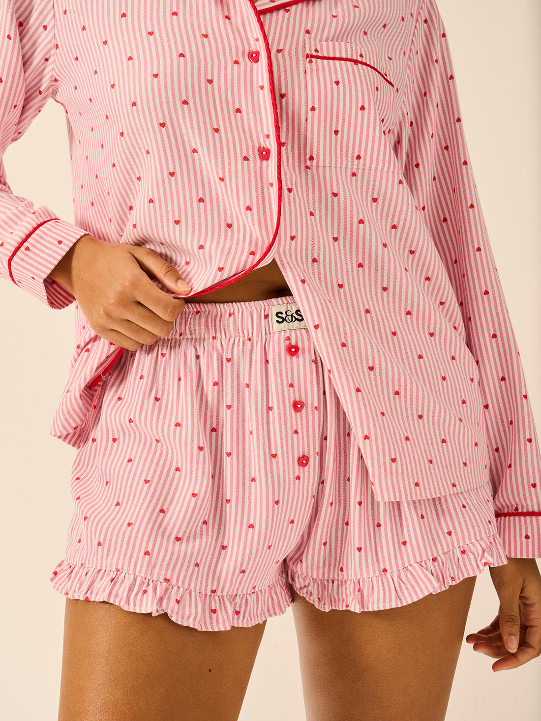 Soft Brushed Woven Frill Pyjama Shorts - Hearts