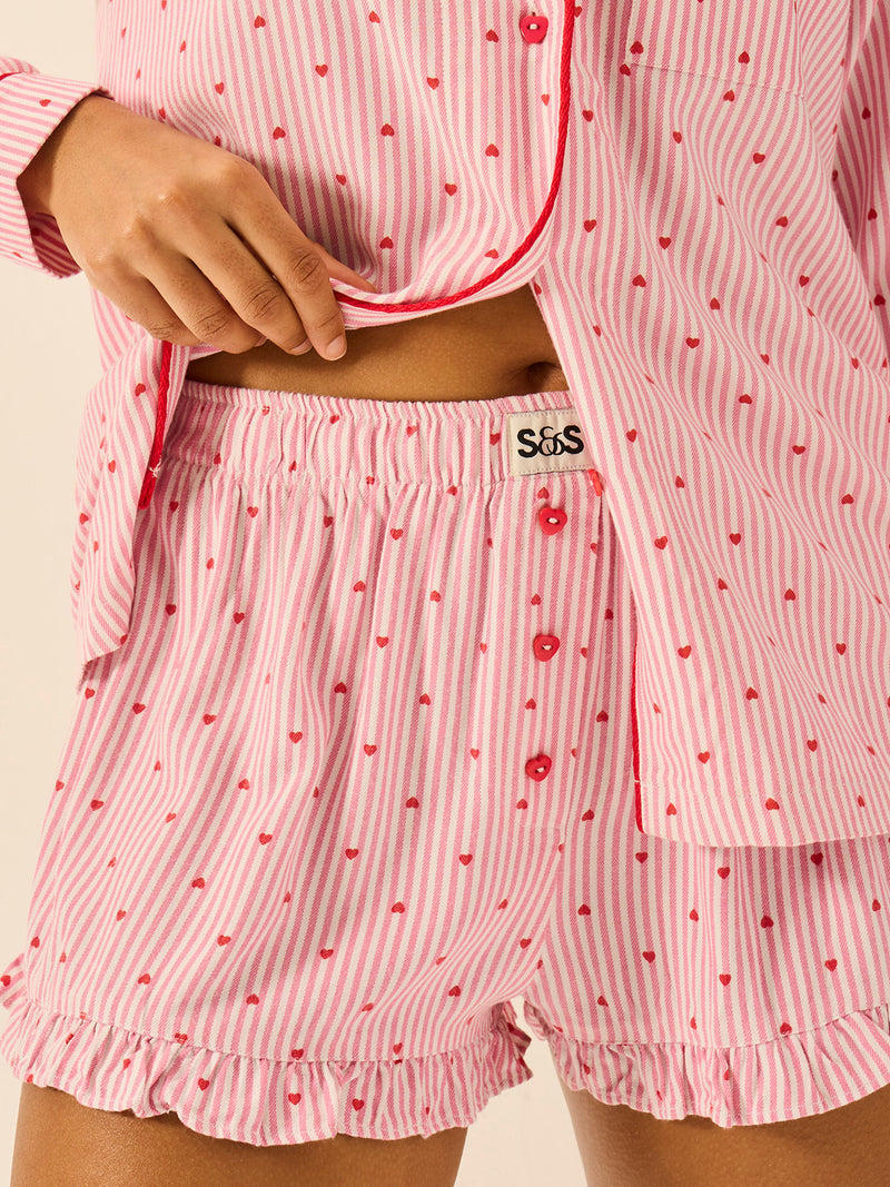 Soft Brushed Woven Frill Pyjama Shorts - Hearts