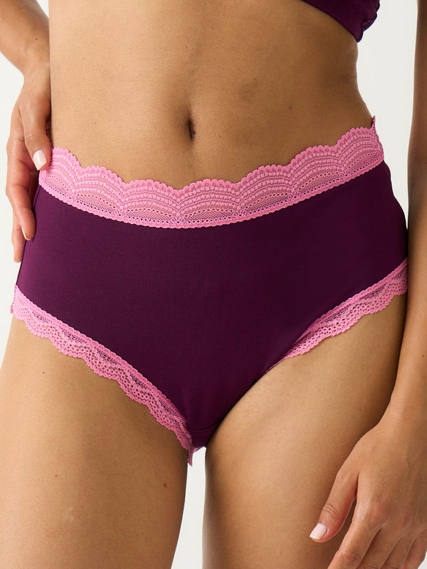 High Rise Knicker - Black Cherry & Pink Pop