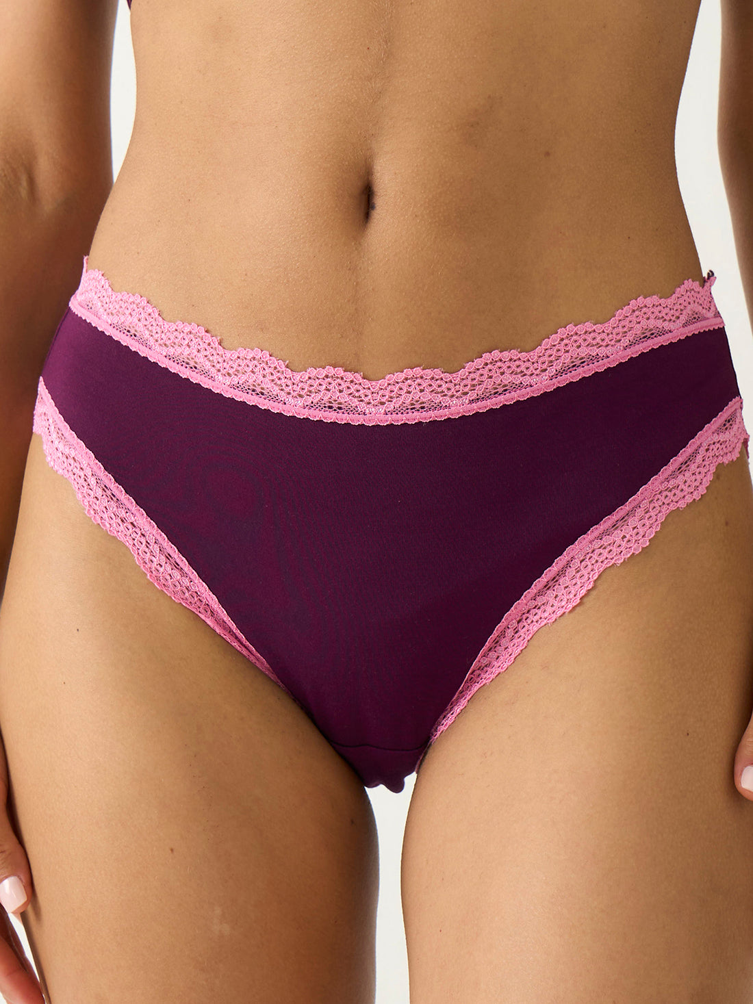 Mid Rise High Leg Knicker - Black Cherry & Pop Pink