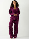 Soft Brushed Woven Pyjama Bottoms - Black Cherry & Pink Pop Stripe