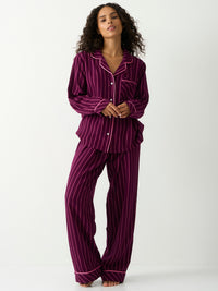 Soft Brushed Woven Pyjama Bottoms - Black Cherry & Pink Pop Stripe