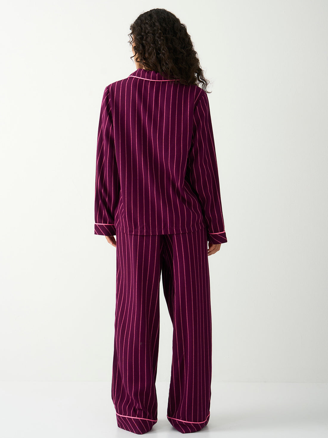 Soft Brushed Woven Pyjama Bottoms - Black Cherry & Pink Pop Stripe