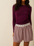Soft Brushed Woven Pyjama Shorts - Black Cherry