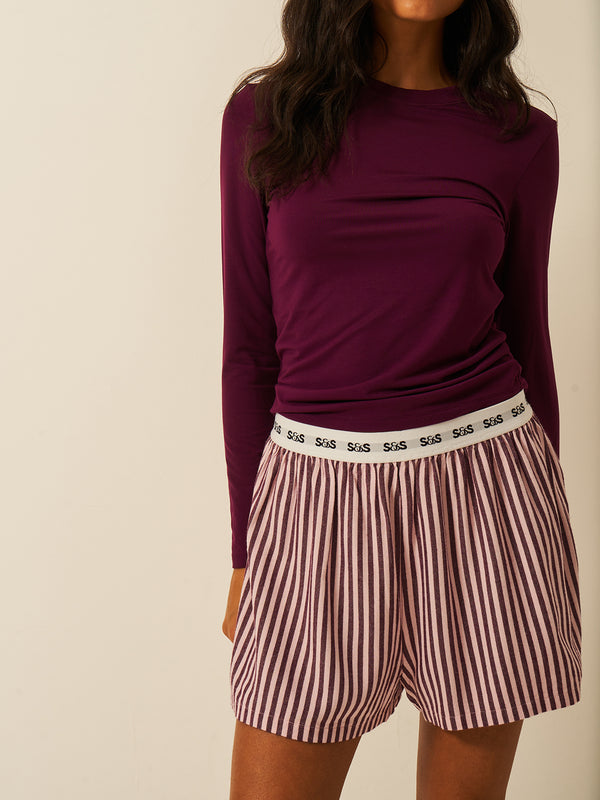 Soft Brushed Woven Pyjama Shorts - Black Cherry