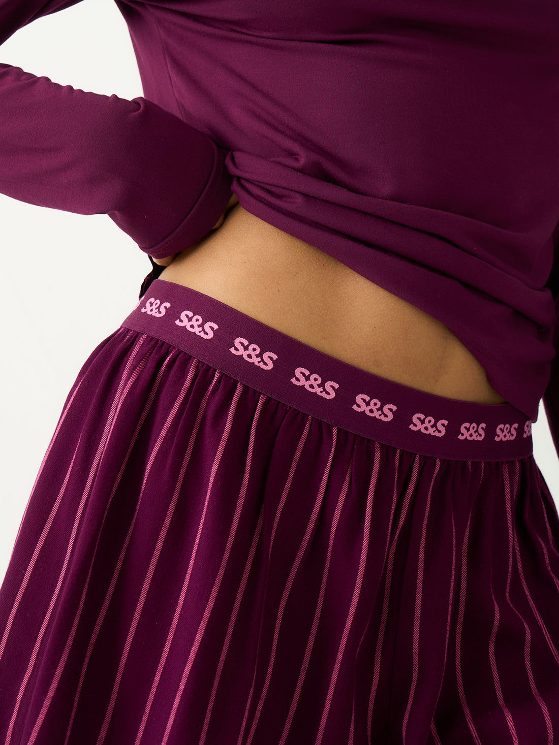 Soft Brushed Woven Pyjama Shorts - Black Cherry & Pink Pop Stripe