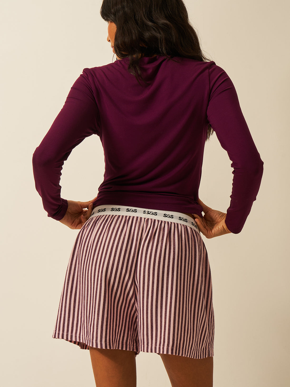 Soft Brushed Woven Pyjama Shorts - Black Cherry