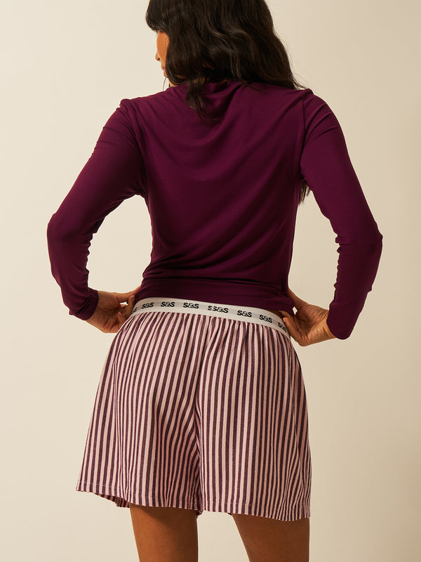 Soft Brushed Woven Pyjama Shorts - Black Cherry