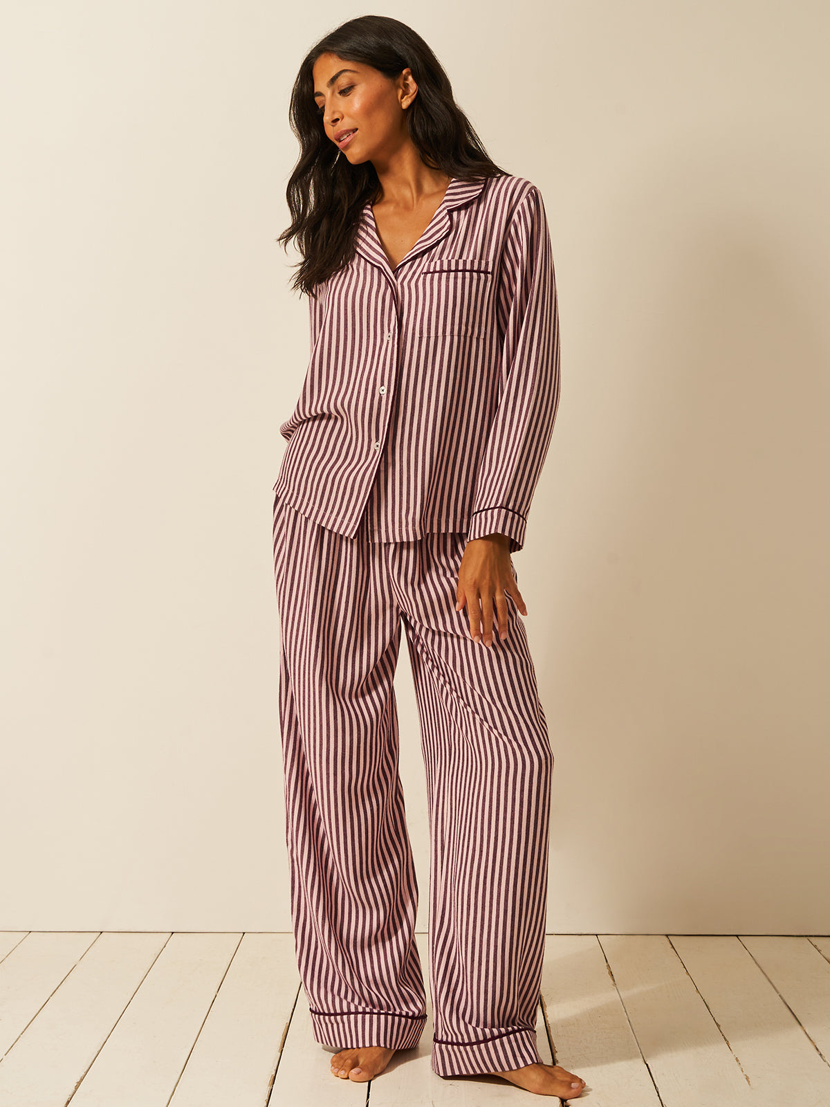 Soft Brushed Woven Pyjama Bottoms Noir Nights & Stripe