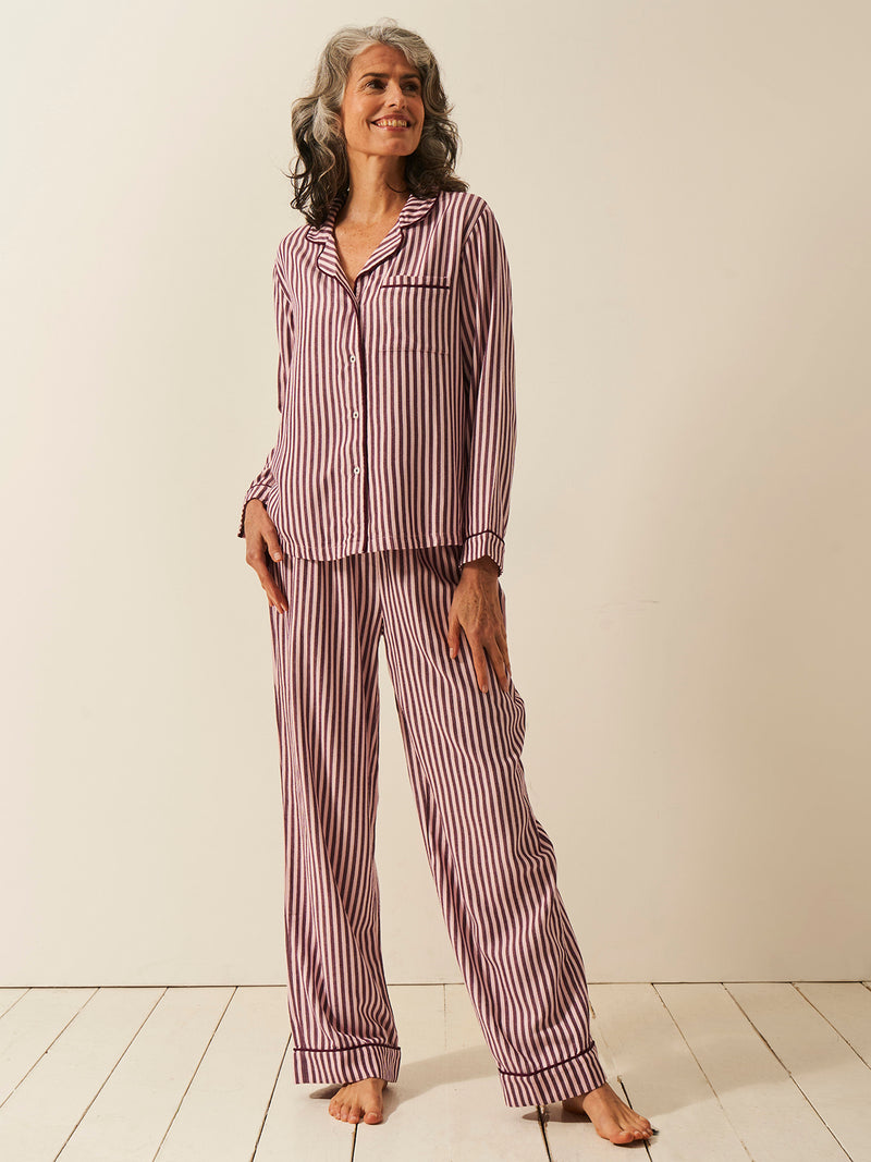 Soft Brushed Woven Pyjama Bottoms - Noir Nights & Pink Stripe