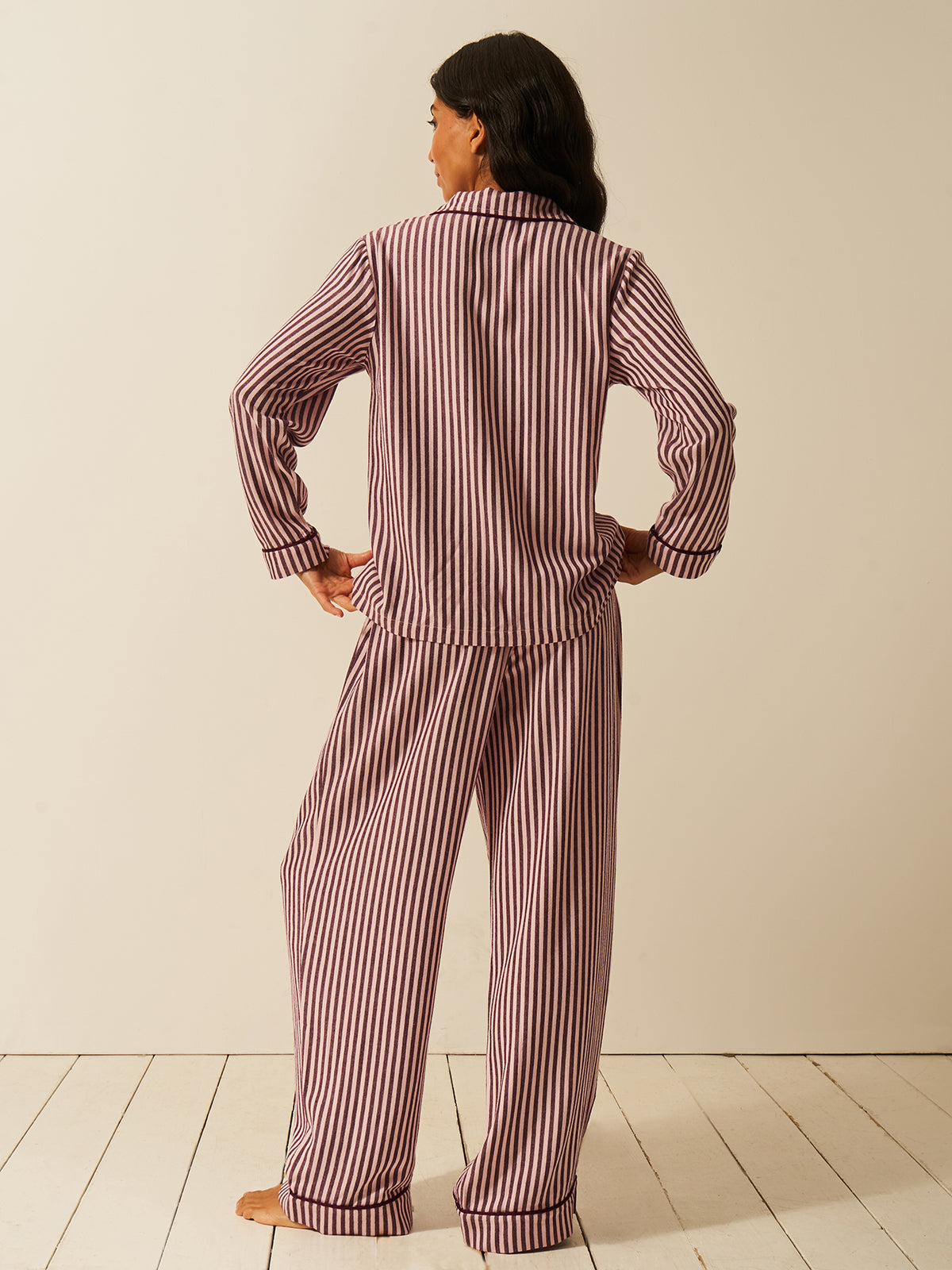 Soft Brushed Woven Pyjama Top - Noir Nights & Pink Stripe