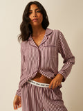 Soft Brushed Woven Pyjama Top - Noir Nights & Pink Stripe