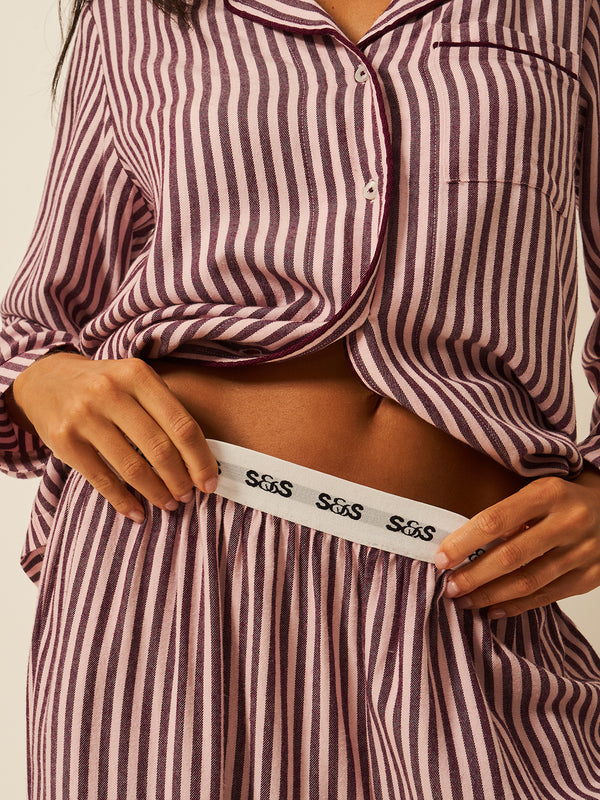 Soft Brushed Woven Pyjama Bottoms - Noir Nights & Pink Stripe