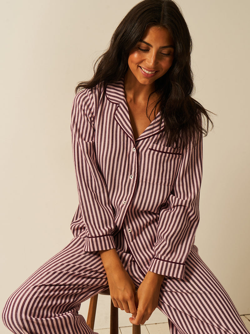 Soft Brushed Woven Pyjama Bottoms - Noir Nights & Pink Stripe