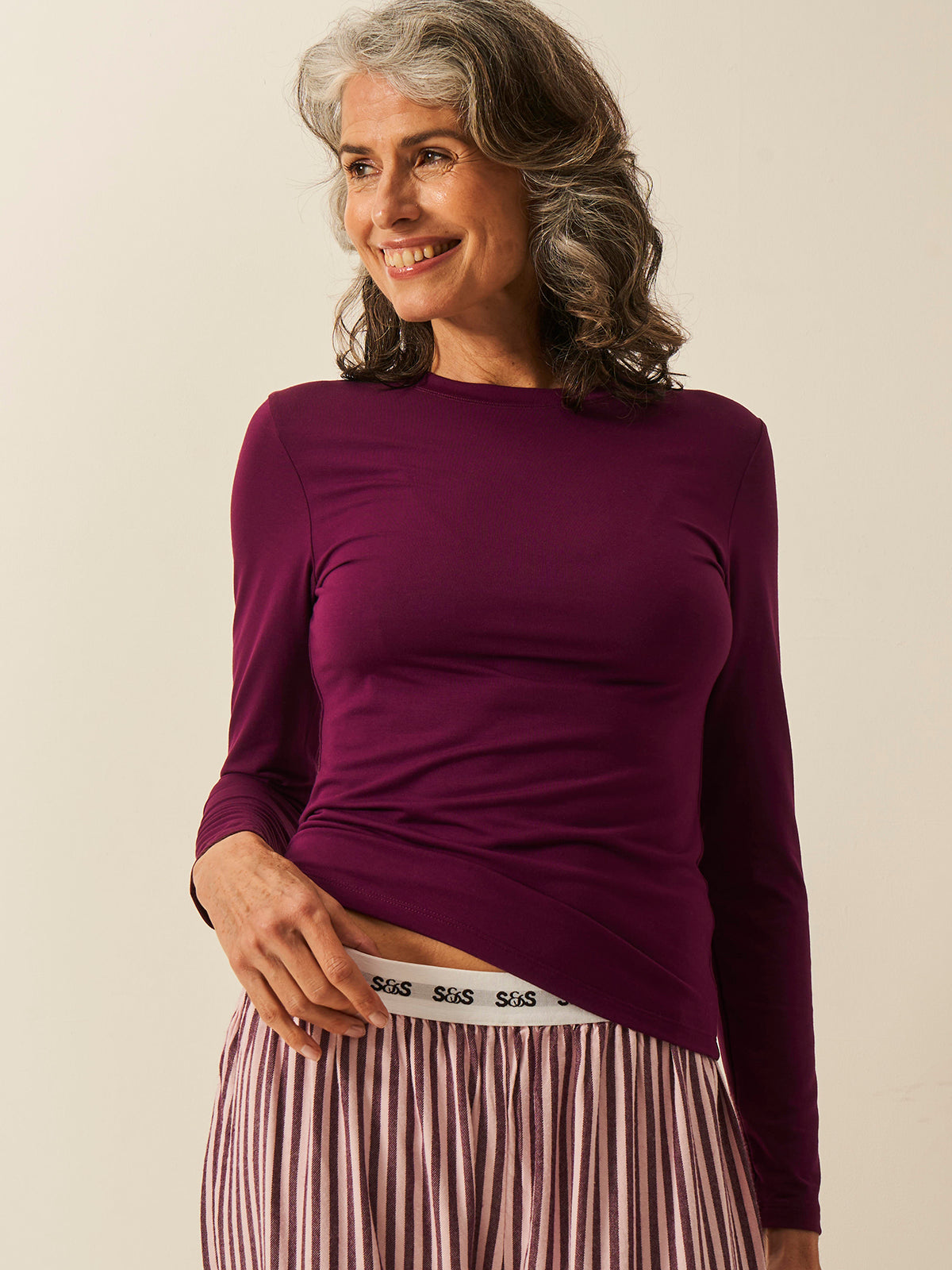 Long Sleeve Under Layer Top - Black Cherry