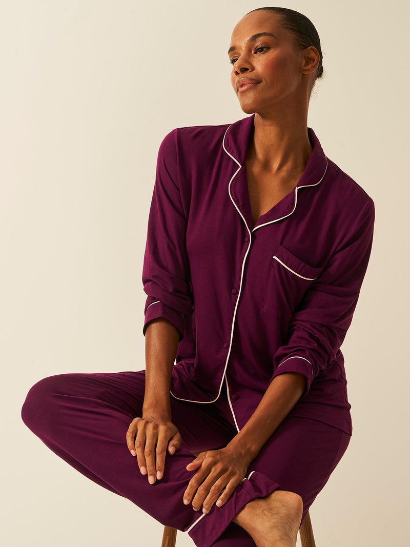 Long Pyjama Set - Black Cherry | Sustainable TENCEL™ Nightwear – Stripe &  Stare