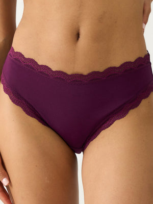 Mid Rise High Leg Knicker - Black Cherry